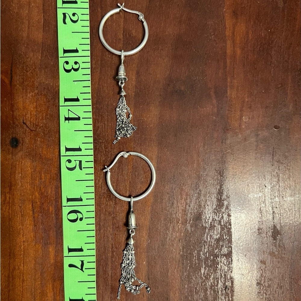 Chamilia CHAM 925 Silver Tassel Drop Hoop Earrings Interchangeable Set EUC #364 - Picture 7 of 7